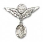 Pin Badge with St. Aloysius Gonzaga Charm and Angel with Larger Wings Badge Pin