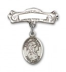Pin Badge with St. Colette Charm and Arched Polished Engravable Badge Pin
