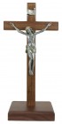 Standing Walnut Crucifix with Two-Tone Corpus 10 Inch