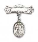 Pin Badge with St. John of God Charm and Arched Polished Engravable Badge Pin
