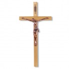 Oak Wood Wall Crucifix with Copper-Plated Corpus - 13 inch