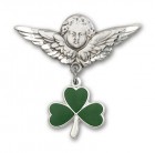 Pin Badge with Shamrock Charm and Angel with Larger Wings Badge Pin