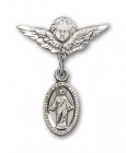 Pin Badge with Scapular Charm and Angel with Smaller Wings Badge Pin