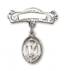 Pin Badge with St. Helen Charm and Arched Polished Engravable Badge Pin