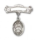 Pin Badge with St. John Vianney Charm and Arched Polished Engravable Badge Pin