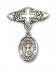 Pin Badge with St. Francis of Assisi Charm and Badge Pin with Cross