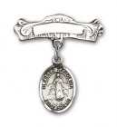 Pin Badge with Blessed Karolina Kozkowna Charm and Arched Polished Engravable Badge Pin