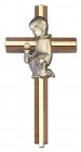 First Communion Boy Wall Cross in Walnut and Metal Inlay - 6 inch 