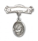 Pin Badge with St. Catherine of Sweden Charm and Arched Polished Engravable Badge Pin