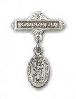 Pin Badge with St. Christopher Charm and Godchild Badge Pin