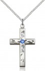 Squared Edge Cross with Vine Etching with Birthstone Options