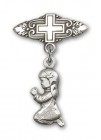 Baby Pin with Praying Girl Charm and Badge Pin with Cross