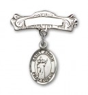 Pin Badge with St. Aidan of Lindesfarne Charm and Arched Polished Engravable Badge Pin