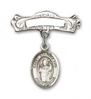 Pin Badge with St. Stanislaus Charm and Arched Polished Engravable Badge Pin