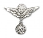 Baby Pin with Guardian Angel Charm and Angel with Larger Wings Badge Pin