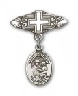 Pin Badge with St. Anthony of Padua Charm and Badge Pin with Cross