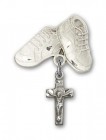 Baby Badge with Crucifix Charm and Baby Boots Pin