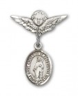 Pin Badge with St. Catherine of Alexandria Charm and Angel with Smaller Wings Badge Pin