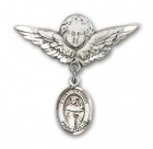 Pin Badge with St. Casimir of Poland Charm and Angel with Larger Wings Badge Pin