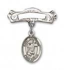 Pin Badge with St. Stephanie Charm and Arched Polished Engravable Badge Pin