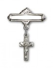 Pin Badge with Crucifix Charm and Polished Engravable Badge Pin