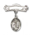 Pin Badge with St. Fiacre Charm and Arched Polished Engravable Badge Pin