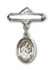 Pin Badge with St. Ambrose Charm and Polished Engravable Badge Pin