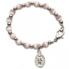 Pink Glass Bead Baby Bracelet with Silver Miraculous Charm  
