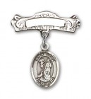 Pin Badge with St. Roch Charm and Arched Polished Engravable Badge Pin