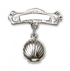 Baby Pin with Shell Charm and Arched Polished Engravable Badge Pin