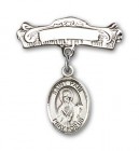 Pin Badge with St. Paul the Apostle Charm and Arched Polished Engravable Badge Pin