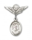 Pin Badge with St. Rita of Cascia Charm and Angel with Smaller Wings Badge Pin