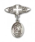Pin Badge with St. Charles Borromeo Charm and Badge Pin with Cross