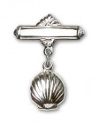 Baby Pin with Shell Charm and Polished Engravable Badge Pin