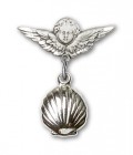 Baby Pin with Shell Charm and Angel with Smaller Wings Badge Pin