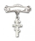 Pin Badge with Greek Orthadox Cross Charm and Arched Polished Engravable Badge Pin