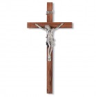 Straight Edge Walnut Wood Wall Crucifix - 10 inch