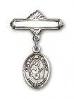 Pin Badge with Our Lady of Mercy Charm and Polished Engravable Badge Pin
