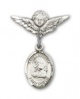Pin Badge with St. Joshua Charm and Angel with Smaller Wings Badge Pin