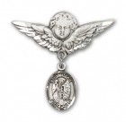 Pin Badge with St. Fiacre Charm and Angel with Larger Wings Badge Pin