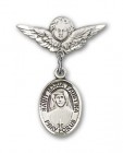 Pin Badge with St. Maria Faustina Charm and Angel with Smaller Wings Badge Pin