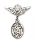 Pin Badge with St. Stephanie Charm and Angel with Smaller Wings Badge Pin
