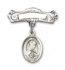 Pin Badge with St. Sarah Charm and Arched Polished Engravable Badge Pin