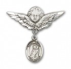 Pin Badge with St. Lucia of Syracuse Charm and Angel with Larger Wings Badge Pin