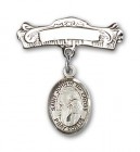 Pin Badge with St. John of the Cross Charm and Arched Polished Engravable Badge Pin