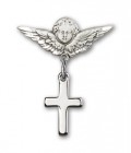 Baby Pin with Cross Charm and Angel with Smaller Wings Badge Pin