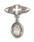 Pin Badge with St. Bernard of Clairvaux Charm and Badge Pin with Cross