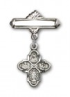 Pin Badge with 4-Way Charm and Polished Engravable Badge Pin
