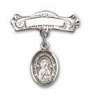 Pin Badge with Our Lady of Perpetual Help Charm and Arched Polished Engravable Badge Pin