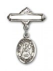 Pin Badge with St. Frances of Rome Charm and Polished Engravable Badge Pin
